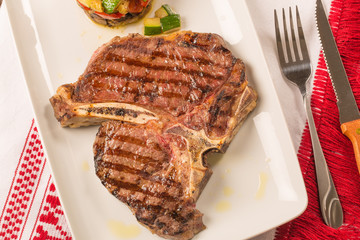 T bone steak with vegetables