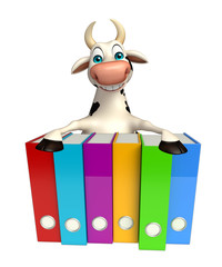 cute Cow cartoon character with files
