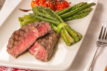 Grilled beef tenderloin with vegetables