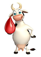 cute Cow cartoon character with blood drop