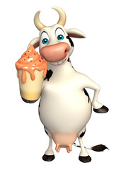 cute Cow cartoon character with ice cream
