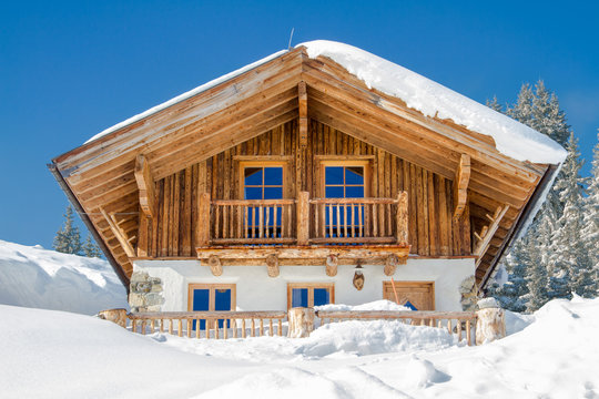 Mountain chalet in the alps in winter