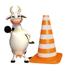 cute Cow cartoon character with construction cone