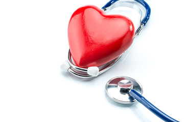 Red heart with stethoscope isolated on white background