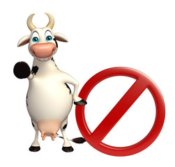 cute Cow cartoon character with stop sign