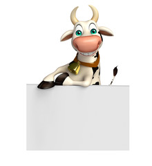 fun Cow cartoon character with white board