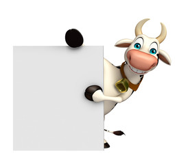 fun Cow cartoon character with white board