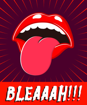 Bleah! Mouth sticking out tongue expressing disgust, distaste grimace, bad taste food vector illustration