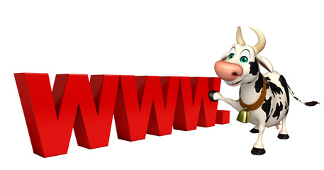 Cow cartoon character with www. sign