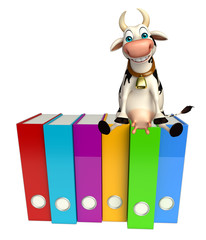 Cow cartoon character with files