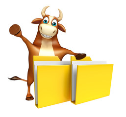 fun Bull cartoon character with folder