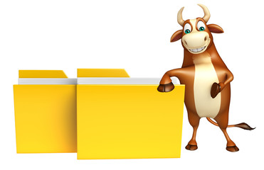 fun Bull cartoon character with folder