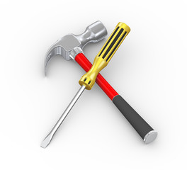 3d repairing tool hammer and screwdriver