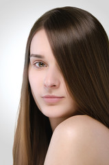 Naklejka premium Beautiful woman. Straight long hair.