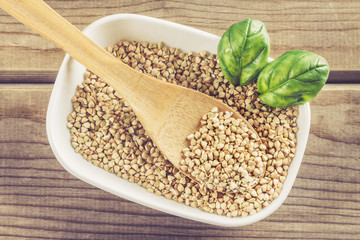 Buckwheat in white bowl