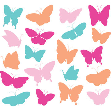 Colorful Butterfly Collections.Butterfly Silhouette set