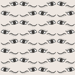 Abstract seamless pattern with open and closed eyes. Eyelashes background illustration.