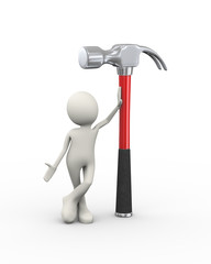 3d man standing with claw hammer