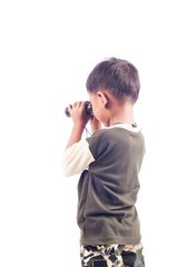 Cute little boy play binoculars