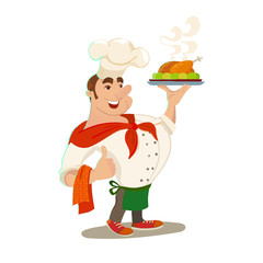 Chief with baked chicken dish
