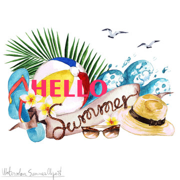 Watercolor Summer Clipart - Hello Summer