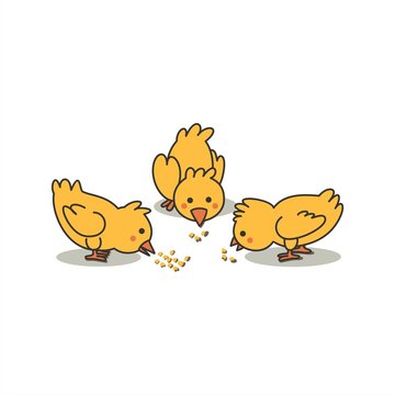 Pollitos comiendo ma&iacute;z. Ilustraci&oacute;n vectorial aislada