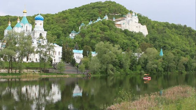 Church Svyatogorsk Lavra. Cloudy day in May