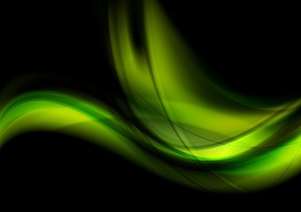 Bright green glowing waves on black background