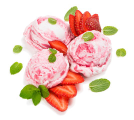Ice cream with fresh strawberry.
