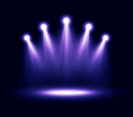 Five realistic vector spotlights lighting