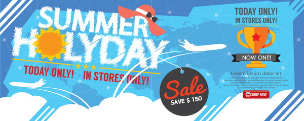 Summer Holiday Sale Banner 1500x600 Pixel Vector Illustration.