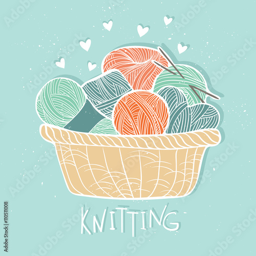 Hand Drawn Vector Vintage Illustration Set Of Knitting
