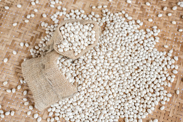 Closeup white beans, Navy beans texture background.