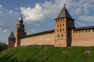 Walls, Kokui  and Princess tower of Kremlin. Veliky Novgorod, Russia