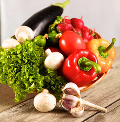 Vegetables . Fresh Bio Vegetable in a Basket. Over Nature Background