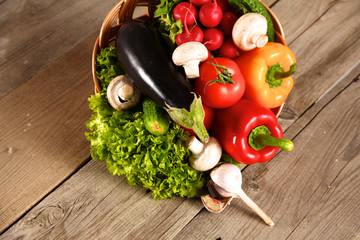 Vegetables . Fresh Bio Vegetable in a Basket. Over Nature Background