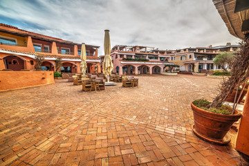 Porto Cervo square on a cloudy day