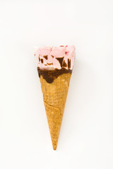 Strawberry ice cream cone. Isolated
