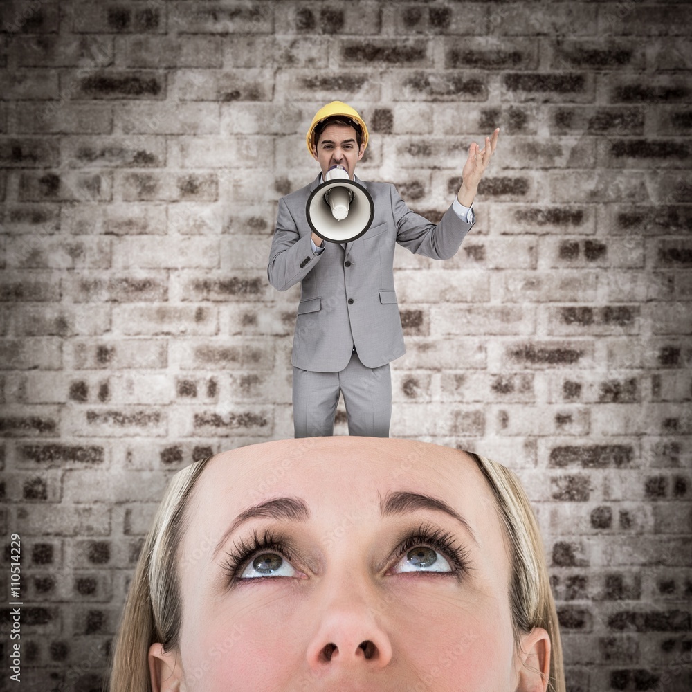 Aufkleber composite image of architect with hard hat shouting with a megap
