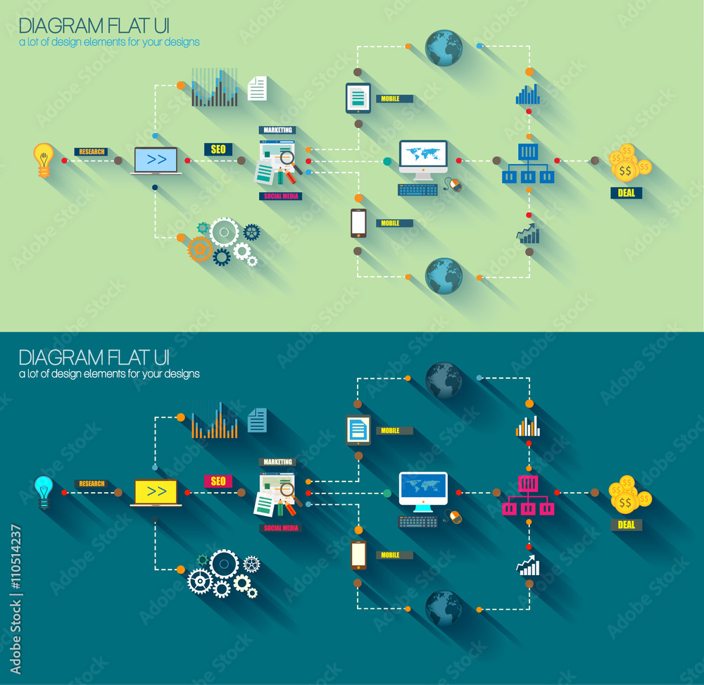 Poster flat style diagram, infographic and ui icons to use for your business project