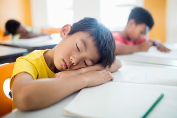 Portrait of pupil falling asleep 