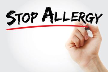 Hand writing Stop Allergy with marker, health concept background