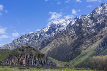 Fototapeta na wymiar Mountain landscape in Georgia Kaukaz with beautiful sky