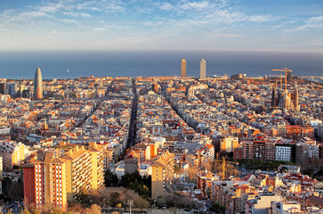 Panoramic view of Barcelonain  summer day in Spain