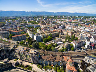 Aerial view of  Geneva city old town in Switzerland