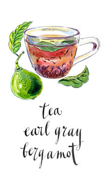Cup of Earl Grey tea with bergamot, "Kaffir lime"