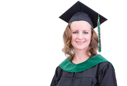 Smiling attractive middle-aged woman graduate