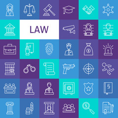 Vector Line Art Law and Justice Icons Set