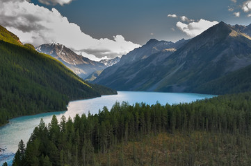 Kucherla lake beginning from Kucherla glacier near Beluha peak, Altai, Russia