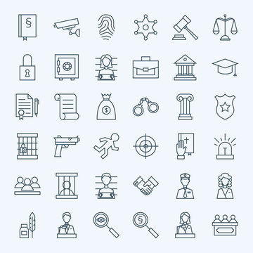 Line Lawyer Attorney and Crime Icons Set